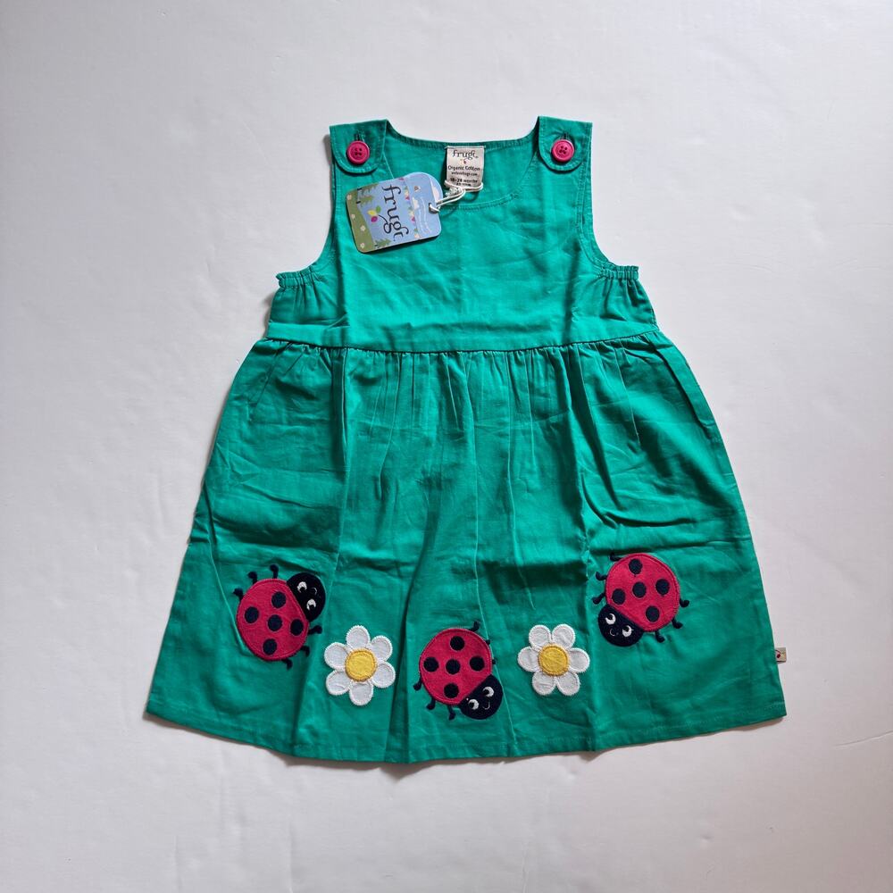 NWT Frugi organic green ladybug appliqué dress - Picture 2 of 5